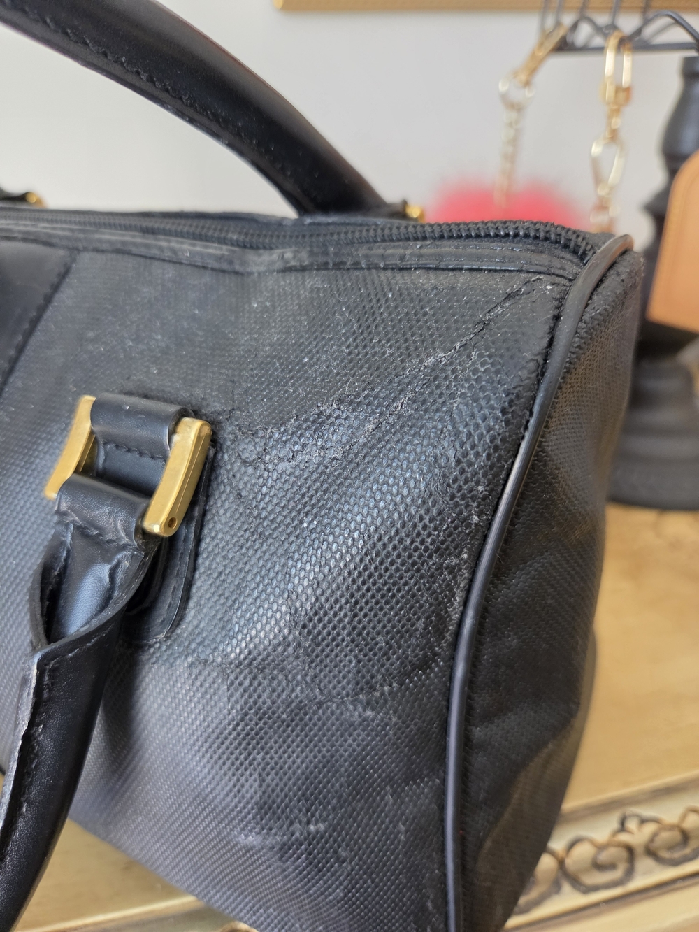 Fendi Black Structured Top-Handle Satchel with Gold Hardware - Picture 10 of 16